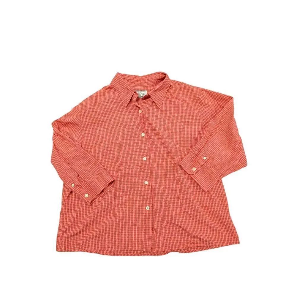 L.L. Bean Button Shirt Long Sleeve Plaid Orange Plaid  Women's L